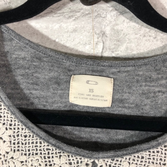 Pins & Needles Gray Crop Top w/ Lace Collar Detail - Picture 3 of 5